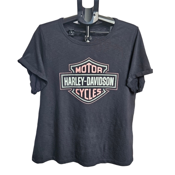 Harley-Davidson Black Cotton T-shirt with Pink Logo Size 2XL - Picture 2 of 7